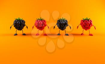 Royalty Free 3d Clipart Image of Raspberries and Blackberries