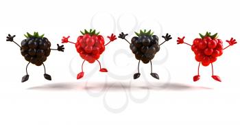 Royalty Free 3d Clipart Image of Raspberries and Blackberries