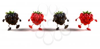 Royalty Free 3d Clipart Image of Raspberries and Blackberries