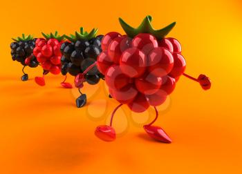 Royalty Free 3d Clipart Image of Raspberries and Blackberries