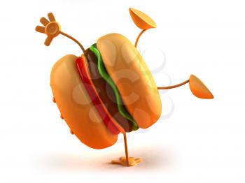 Royalty Free 3d Clipart Image of a Hamburger Doing a Handstand