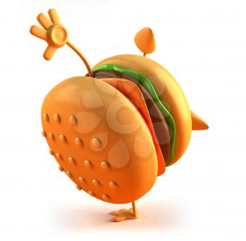 Royalty Free 3d Clipart Image of a Hamburger Doing a Handstand