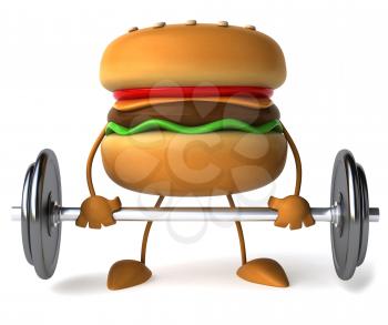 Royalty Free Clipart Image of a Burger Man Lifting a Barbell