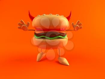 Royalty Free 3d Clipart Image of a Hamburger with Devil's Horns