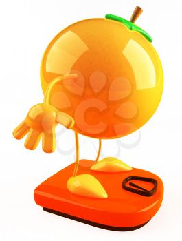 Royalty Free 3d Clipart Image of an Orange Standing on a Scale