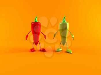 Royalty Free 3d Clipart Image of a Red and Green Pepper