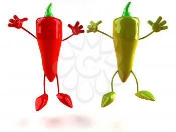 Royalty Free 3d Clipart Image of a Red and Green Pepper