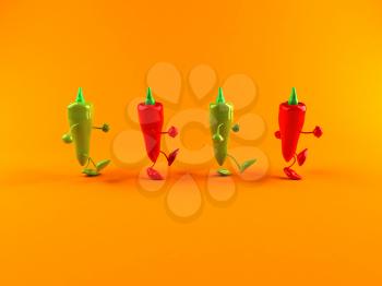 Royalty Free 3d Clipart Image of Red and Green Peppers