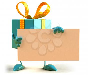 Royalty Free 3d Clipart Image of a Gift Holding a Blank Sign