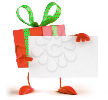 Royalty Free 3d Clipart Image of a Gift Holding a Blank Sign