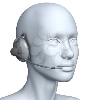 Royalty Free 3d Clipart Image of a Model Head Wearing a Telephone Headset