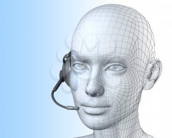 Royalty Free 3d Clipart Image of a Model Head Wearing a Telephone Headset