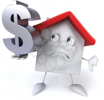 Royalty Free 3d Clipart Image of a House Holding a Dollar Sign Giving a Thumbs Down Sign