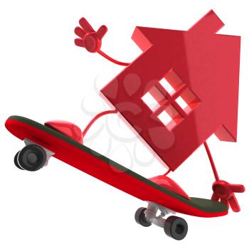 Royalty Free 3d Clipart Image of a House Riding a Skateboard