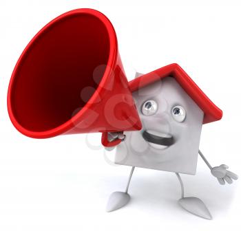 Royalty Free 3d Clipart Image of a House Yelling into a Megaphone