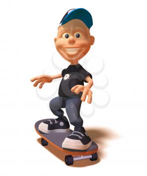 Royalty Free 3d Clipart Image of a White Youth Riding a Skateboard