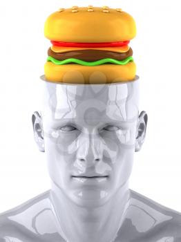 Royalty Free 3d Clipart Image of a Male Thinking About a Hamburger