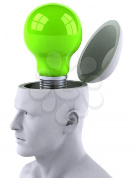 Royalty Free 3d Clipart Image of a Male Thinking About a Green Light Bulb