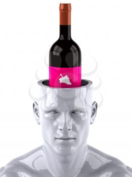 Royalty Free 3d Clipart Image of a Male Thinking About a Bottle of Wine