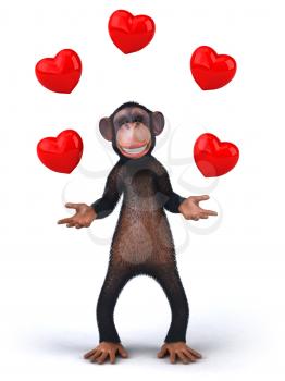 Royalty Free 3d Clipart Image of a Monkey Juggling Hearts