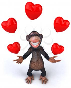 Royalty Free 3d Clipart Image of a Monkey Juggling Hearts