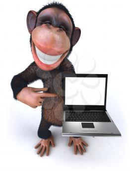 Royalty Free 3d Clipart Image of a Monkey Holding a Laptop Computer