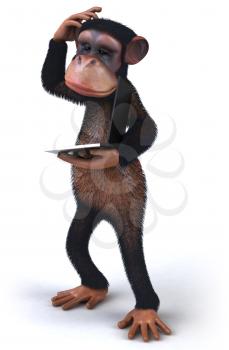 Royalty Free 3d Clipart Image of a Monkey Holding a Laptop Computer