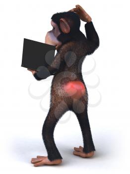 Royalty Free 3d Clipart Image of a Monkey Holding a Laptop Computer