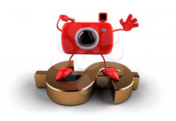 Royalty Free 3d Clipart Image of a Camera Standing on a Dollar Sign