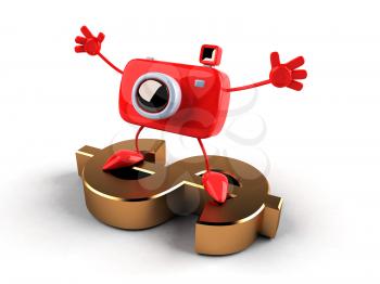 Royalty Free 3d Clipart Image of a Camera Standing on a Dollar Sign