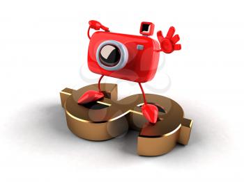 Royalty Free 3d Clipart Image of a Camera Standing on a Dollar Sign