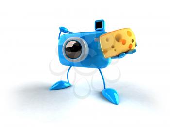 Royalty Free 3d Clipart Image of a Camera Holding a Piece of Cheese