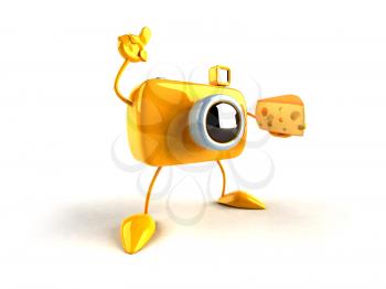 Royalty Free 3d Clipart Image of a Camera Holding a Piece of Cheese