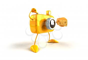 Royalty Free 3d Clipart Image of a Camera Holding a Piece of Cheese