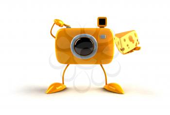 Royalty Free 3d Clipart Image of a Camera Holding a Piece of Cheese