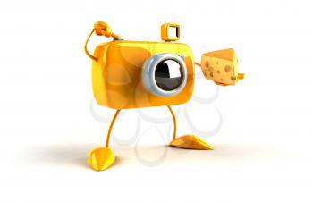 Royalty Free 3d Clipart Image of a Camera Holding a Piece of Cheese