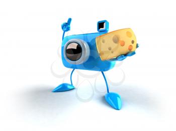 Royalty Free 3d Clipart Image of a Camera Holding a Piece of Cheese