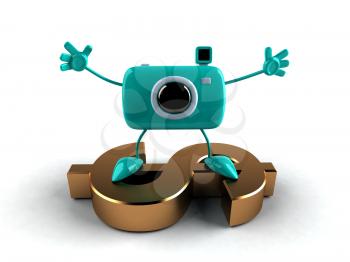 Royalty Free 3d Clipart Image of a Camera Standing on a Dollar Sign