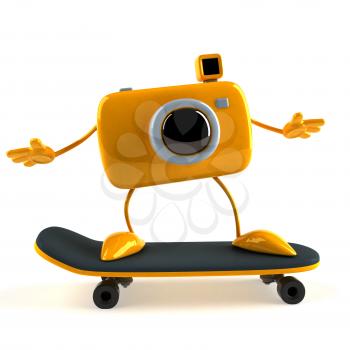 Royalty Free 3d Clipart Image of a Camera Riding a Skateboard