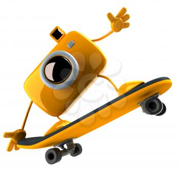 Royalty Free 3d Clipart Image of a Camera Riding a Skateboard