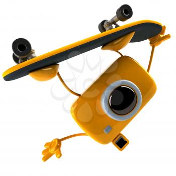 Royalty Free 3d Clipart Image of a Camera Riding a Skateboard