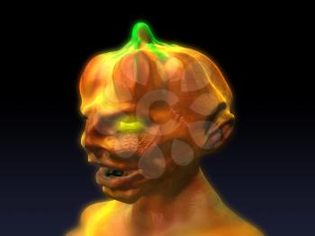 Royalty Free 3d Clipart Image of a Pumpkin Head Monster