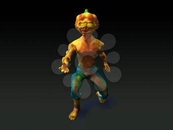 Royalty Free 3d Clipart Image of a Pumpkin Head Monster