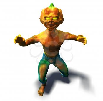 Royalty Free 3d Clipart Image of a Pumpkin Head Monster