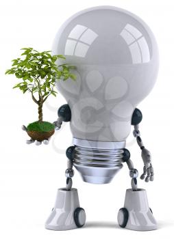 Royalty Free 3d Clipart Image of a Robot Lightbulb Holding a Plant