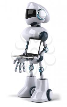 Royalty Free Clipart Image of a Robot With a Laptop