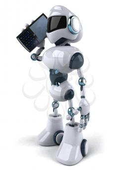 Royalty Free Clipart Image of a Robot With a Cellphone