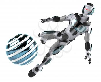 Royalty Free 3d Clipart Image of a Robot Kicking a Ball