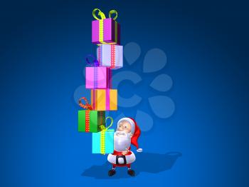 Royalty Free 3d Clipart Image of Santa Holding a Stack of Gifts