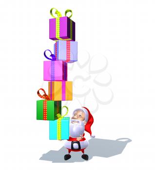 Royalty Free 3d Clipart Image of Santa Holding a Stack of Gifts